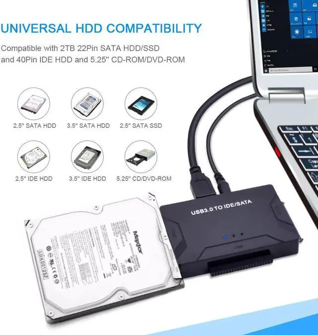 Alt view image 3 of 5 - 3 in 1 SATA to USB IDE Adapter USB 3.0 to SATA IDE ATA Data Converter for PC Computer 2.5" 3.5" SSD HDD + Power Cable