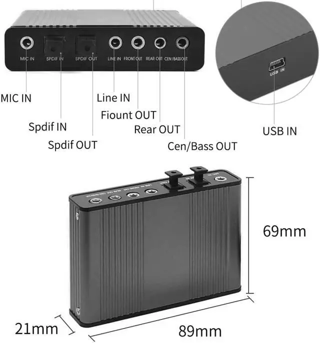 Alt view image 3 of 5 - Audio Adapter 6 Channel 5.1 External Sound Card Suit 3.5mm Headphone Stereo Microphone Line Spdiffer For Computer Laptop