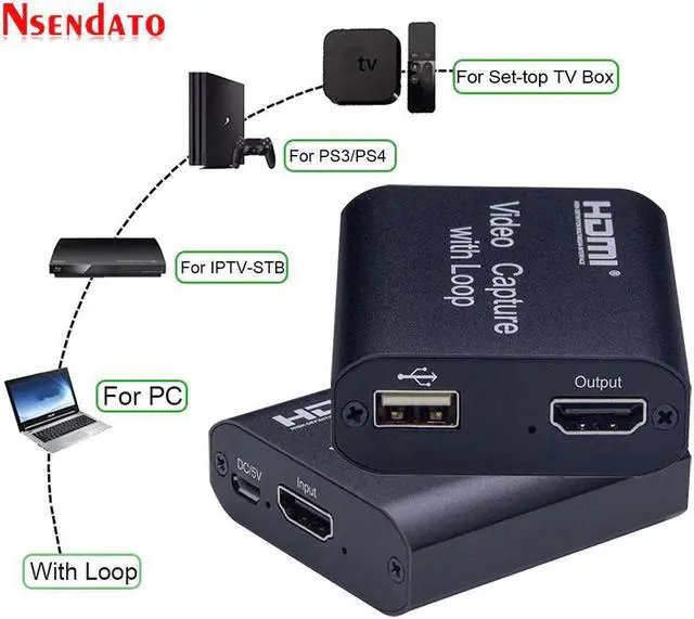 Main image of 4K USB2.0  Video Capture Grabber Card Record Box with loop for PS4 Phone Game Camcorder Camera Recording PC Live Streaming