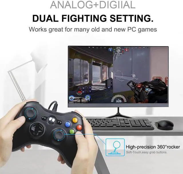 Alt view image 3 of 5 - Game Controller Wired Vibration Gamepad Joystick For PC Controller Windows 7 / 8 / 10 for Xbox 360 Joypad with Gamepad