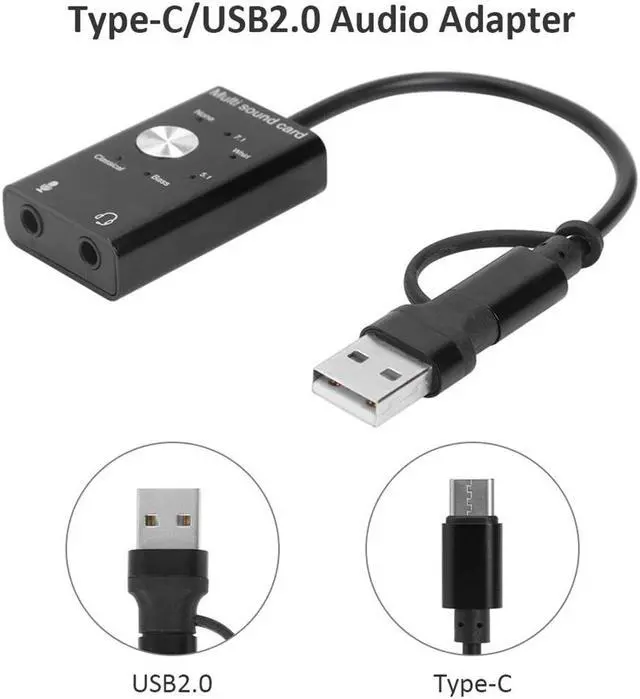 Alt view image 5 of 5 - USB2.0 Type C Plug And Play Antimagnetic Virtual 7.1 Portabe Sound Card Audio Adapter For Laptop PC Computer 3D Stereo