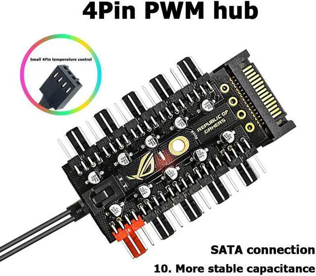 Alt view image 3 of 5 - 1 to 10 4 Pin PWM Cooler Fan HUB Splitter Extension PC Speed Control Board big 4pin power supply/SATA power supply