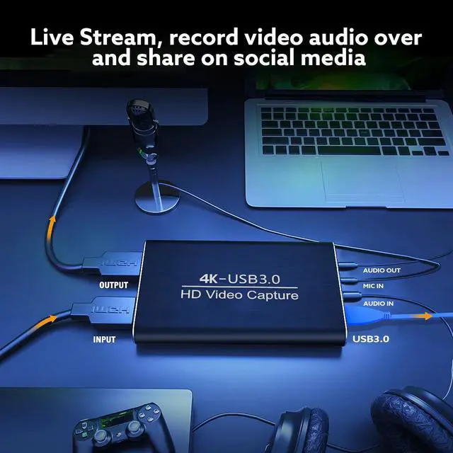 Alt view image 3 of 5 - USB 3.0 Game Capture Card 4K  Audio Video Capture Card Loop-Out 1080P 60FPS Live Stream Capture for PS4 Switch Xbox
