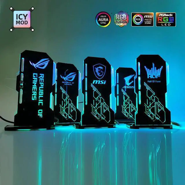 Alt view image 3 of 5 - A-RGB VGA Holder Vertical GPU Bracket Customize Video Card Support 5V 3Pin AURA Chassis Water Cooler Custom MOD