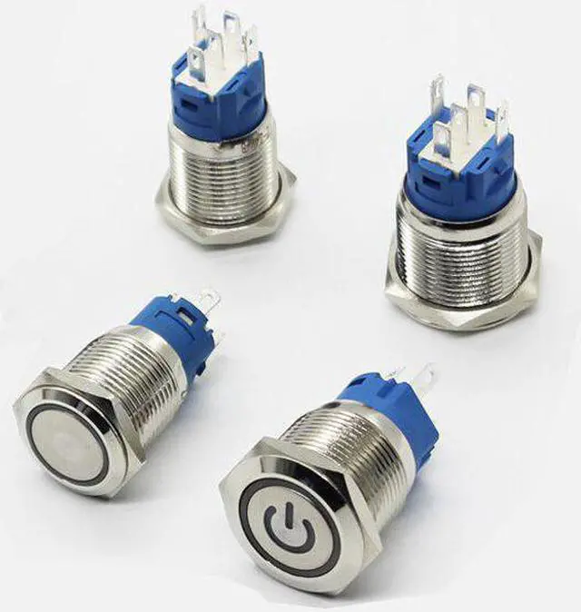 Alt view image 2 of 5 - 12/16/19/22mm Waterproof Metal Push Button Switch LED Light Momentary Latching Car Engine Power Switch 5V 12V 24V 220V Red Blue