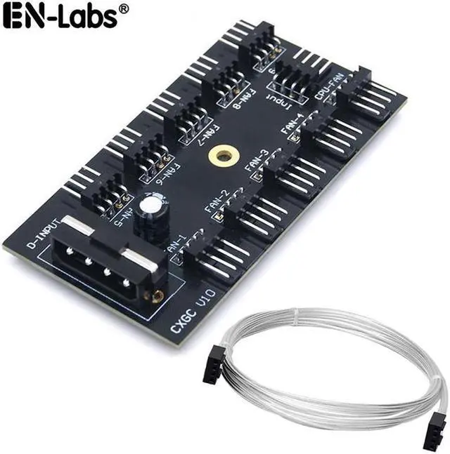 Main image of 10 Ports PWM Fan Hub Splitter Controller,Molex IDE 4P to 10 4pins CPU Case Fan Adapter w/ 30CM Power Cable,Compatible with 3pin