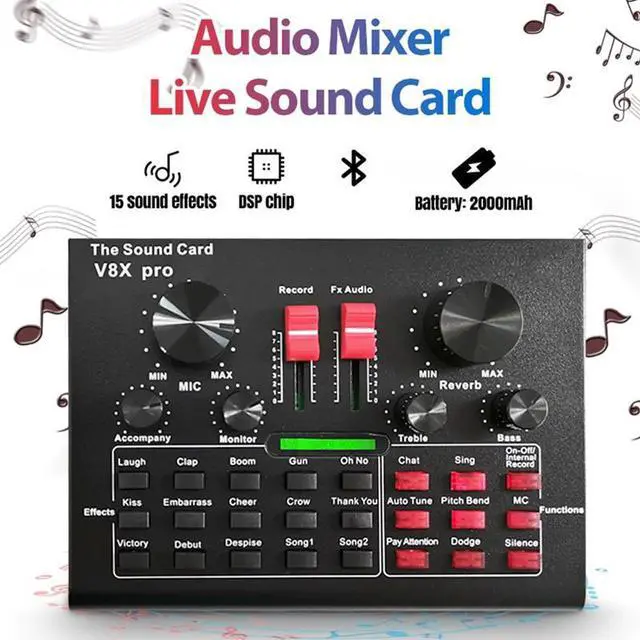 Main image of PRO Live Sound Card o Mixer Bluetooth 15 Multiple Modes Sound Effects for Computer Phones Singing and Recording