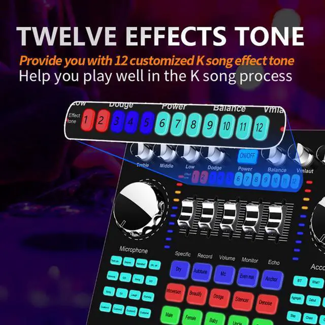 Alt view image 3 of 5 - Reduction Karaoke Singing Mixer Board Computer Phone HIFI Audio Multiple Effects Universal Live Sound Card Voice Changer