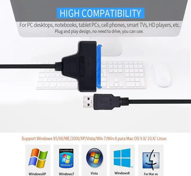 Alt view image 5 of 5 - 15+7 22pin Adapter SATA3.0 To USB 2.0/3.0 Sata Power Cable Hard Drive Converter Connector Cables For hard Disk Enclosure