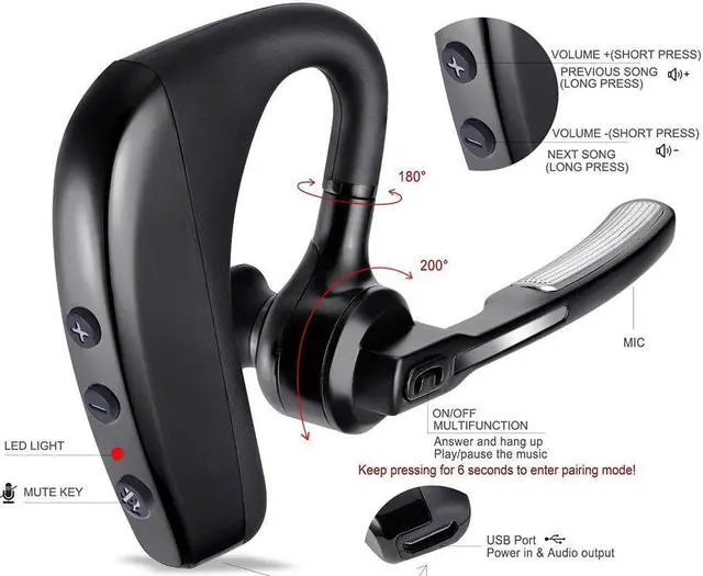 Alt view image 2 of 5 - Bluetooth Earphone Wireless Headphone stereo HandsFree Noise Reduction Business Headset with Mute switch for all smart phone