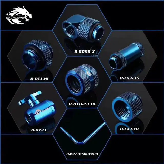 Alt view image 2 of 5 - Water Cooling Fitting Rigid Tubing Fitting Compression Kit Valve+Angled 90+Extenders+Metal Hard Pipe 7 IN 1