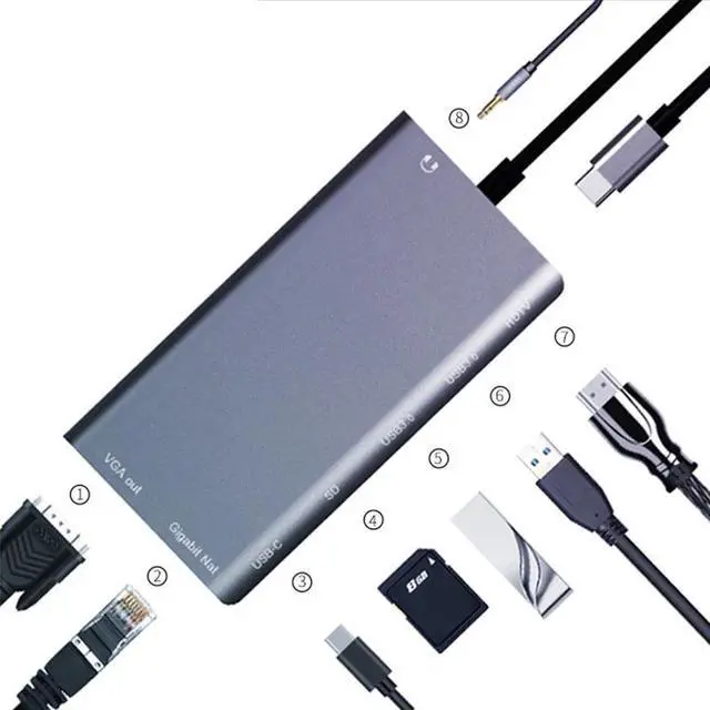 Alt view image 2 of 5 - To Rj45 Lan 4K Hdmi Vga 2Usb 3.0  Card Slot Reader 8 in 1 Type C Dock Adapter Hub for  for   Dex Mode