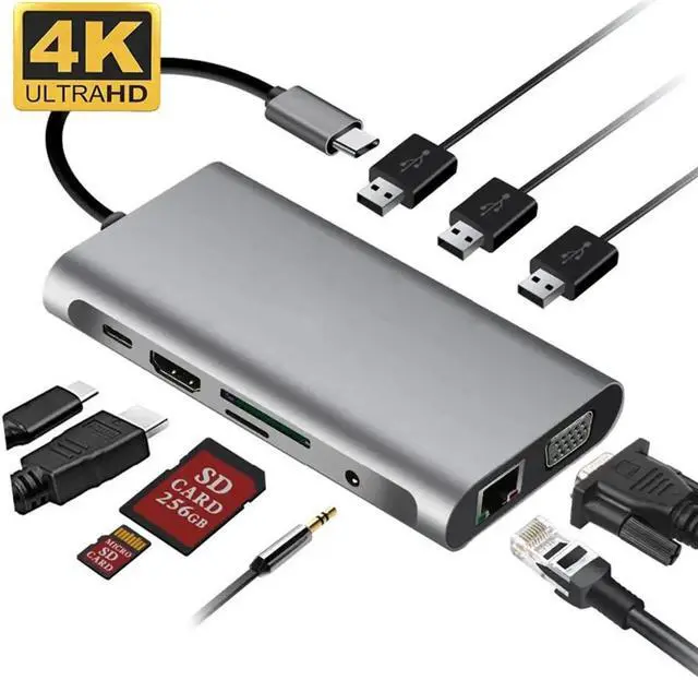 Main image of HUB C 10 in 1 Thunderbolt 3 Type C Adapter Dock 3  3.0 Port 4K HDMI 1080P VGA RJ45 Gigabit Ethernet For Macbook Pro