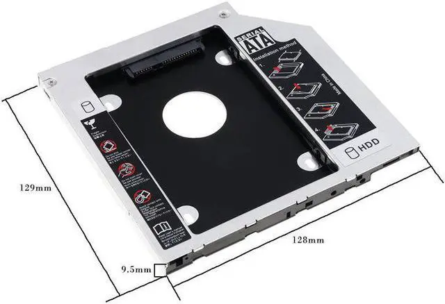 Alt view image 5 of 5 - 12.7/9.5mm Aluminum Metal Material Universal 2nd HDD Caddy SATA to SATA 2.5" SSD HDD Case SATA III for Notebook Laptop