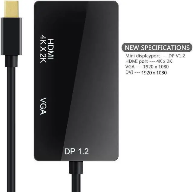 Alt view image 4 of 5 - 3 in 1 Thunderbolt 4K Mini Display Port Dock Converter MINI DP Male To  DVI VGA Female Adapter Converter Hub