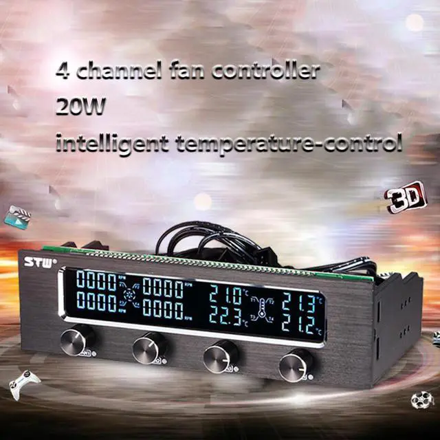 Alt view image 4 of 5 - Sunshine-tipway  Multi-Function PC CPU 4 Channel Fan Controller Speed Control Adjuster LCD Cooling Front Panel