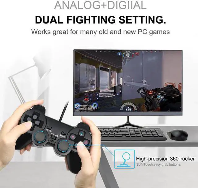 Alt view image 3 of 5 - USB Controller Gamepad For WinXP/Win7/Win8/Win10 For PC Computer Laptop Black Game Joystick