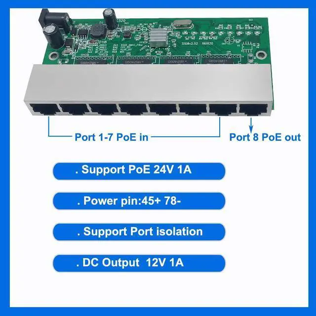 Alt view image 2 of 5 - solution 8 reverse switch pcb board  8 port 10/100M Ethernet reverse poe switch product upgrade
