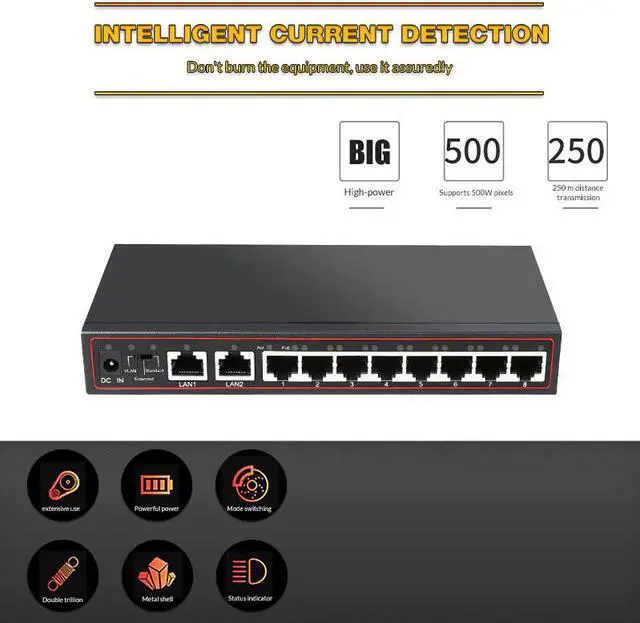 Main image of 10-Port Poe Switch 48 V Power Over Ethernet Network Switch 802.3 AF / to for IP Camera / Wireless AP / CCTV Camera System