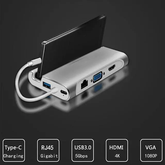 Alt view image 2 of 5 - c Docking station hdmi USB 3.0 HDMI VGA RJ45 PD USB Hub for Laptop Macbook Pro  Surface    dex station