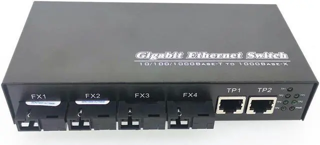Alt view image 5 of 5 - 4G2E 1000M Gigabit Ethernet switch Fiber Optical Media Converter Single Mode 4*1.25G Fiber SC 2RJ45  4SC port  2UTP single fiber