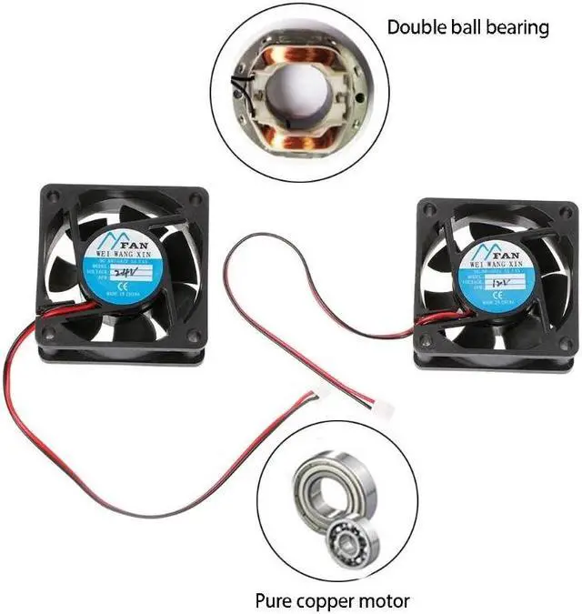 Alt view image 2 of 5 - 60mm×60mm×25mm DC 12V 24V 2-Pin Cooler Brushless PC CPU Case Cooling Fan 6025 WXTA