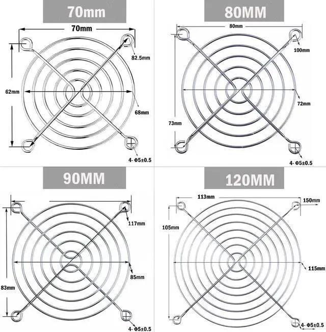 Alt view image 3 of 5 - 5 Pcs Cooling Case Fan Computer Fan Grill Metal Wire Finger Guard 30/40/50/60/70/80/90/120/135/140/150/170/200mm Metal fan Grill