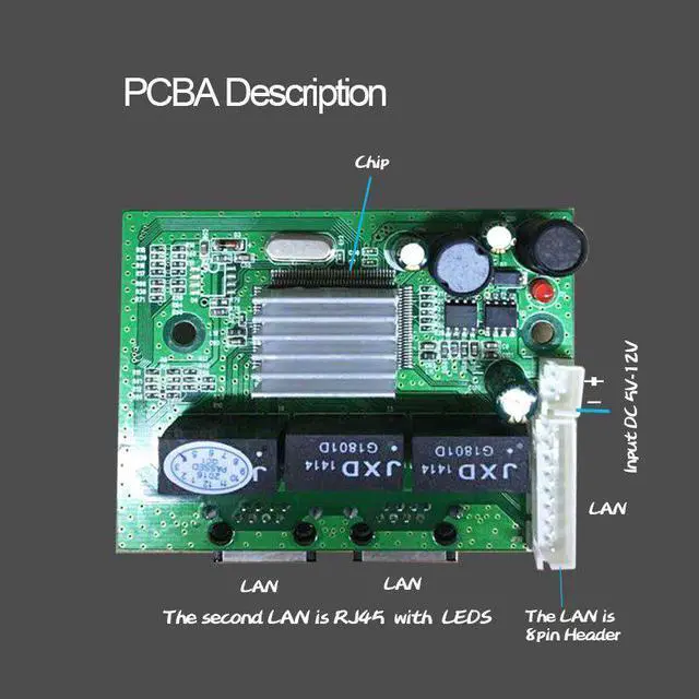Alt view image 3 of 5 - 3Port gigabit network switches New Promotion Ethernet Switch 2 Port RJ45 with 8 pin way header 10/100/1000m Hub power PCBA board