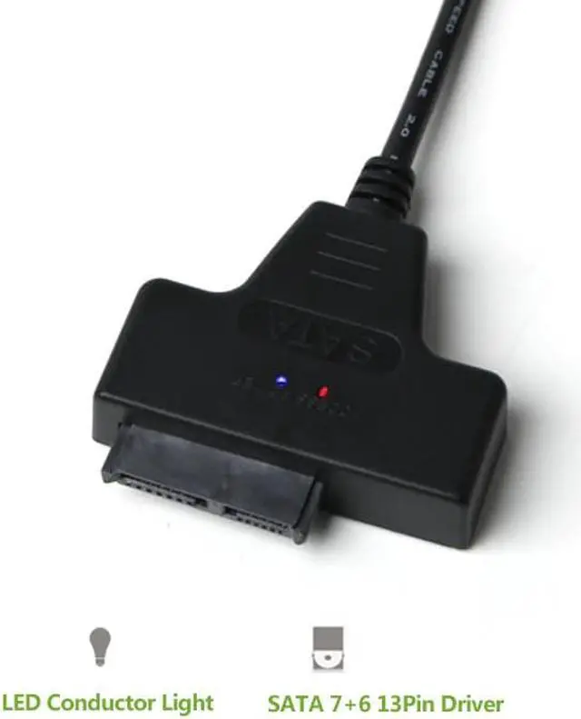 Alt view image 4 of 5 - Cabo USB 2.0 to Slim SATA USB Slimline Serial ATA 7+6 13pin Connector Adapter Cable for CD DVD Rom Optical Drive