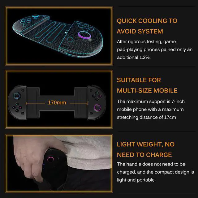 Alt view image 5 of 5 - Game Controller with Type c fast charging +Telescope phone holder Portable game handle joystick Sensitive buttons design
