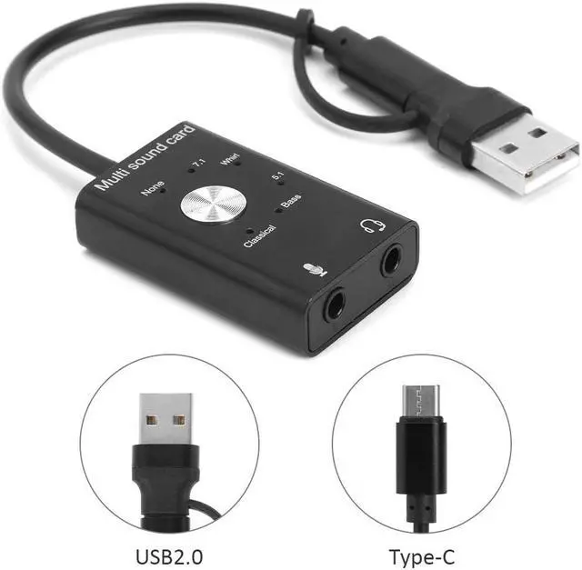 Alt view image 5 of 5 - 2.0+Type C to 3.5mm Jack External Sound Card Microphone Audio Adapter for Win Mac Linux Android