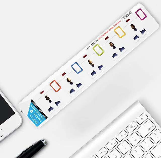 Alt view image 4 of 5 - Lead Power Strip Cord Individual Switched Outlet Overload Surge Protector Universal Plug Sockets 2500W/13A 1.8m Cable