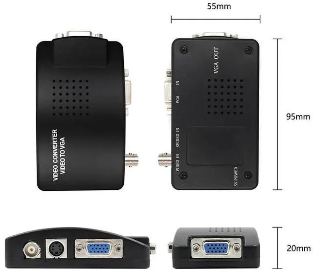 Alt view image 5 of 5 - VGA Composite S-Video to VGA Converter Video Converter VGA Output Adapter Digital Switch Box for PC Mac TV Camera DVD DVR