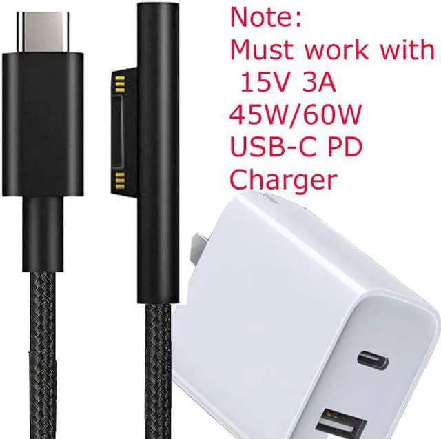 Alt view image 3 of 5 - 15V 3A USB C Type C PD Power Charge Cable Fast Charging Cable Adapter Charger for Microsoft Surface Pro6 Pro5 Pro4 Pro 3