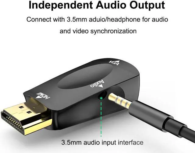 Alt view image 2 of 5 - HDMI to VGA Adapter HDMI Male to VGA Felame HD 1080P Audio Cable Converter With 3.5 Jack for PC/HDTV DVD Projector Laptop