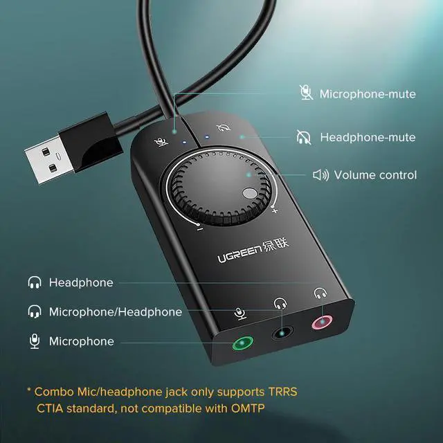 Alt view image 4 of 5 - USB Sound Card External Audio Interface 3.5mm Microphone Jack Adapter For Laptop Windows Mac PS4 Linux Headset Sound Card