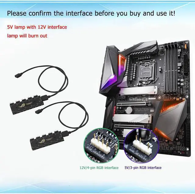 Alt view image 4 of 5 - 5V 3Pin/12V 4Pin RGB Synchronization HUB Splitter 1 to 10 RGB SYNC Extension Cable for AURA Sata Type Hub RBG
