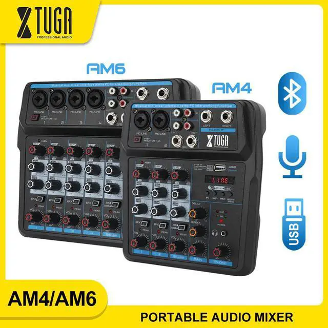 Main image of AM4/AM6 Protable Audio Mixer with Sound Card,Bluetooth,USB, 48V Phantom Power for PC/Recording/ Live Show/ Party