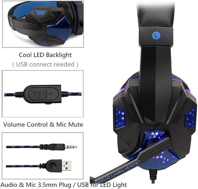 Alt view image 4 of 5 - Bass Gamer Wired Headphones For PS4 Switch Xbox One Gaming Headset With Mic LED Light Computer PC Phone Headset