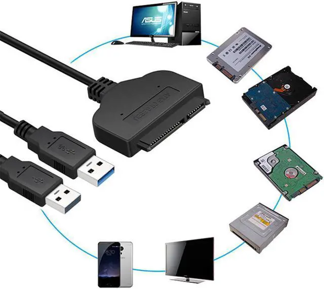 Alt view image 2 of 5 - to USB Cable 22 Pin to Dual USB 3.0 Adapter Converter 2.5 HDD Hard Disk Serial Port Laptop Computer Connectors 23cm