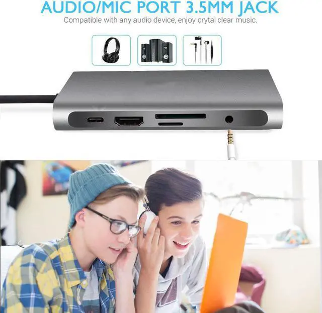 Alt view image 4 of 5 - Vga Adapter Hub  Vga 10 in 1 Type C Adapter USB 3.0 Port 4K   VGA RJ45 Gigabit Ethernet For Macbook Pro