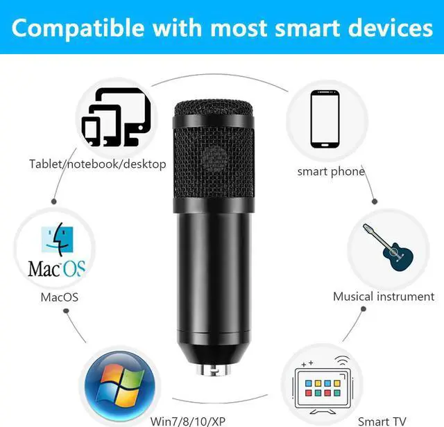 Alt view image 3 of 5 - Metal USB Condenser Microphone Recording Microphone Karaoke Microphone for PC Laptop Studio Recording Mic With Sound Card