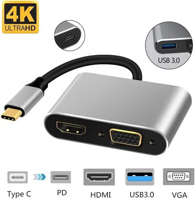 Alt view image 2 of 5 - C HDMI Type c to HDMI 4K Adapter VGA 3.0 Audio video Converter PD 87W Fast charger for Macbook pro  s9 s10