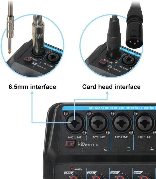 Alt view image 4 of 5 - AM4/AM6 Protable Audio Mixer with Sound Card,Bluetooth,USB, 48V Phantom Power for PC/Recording/ Live Show/ Party