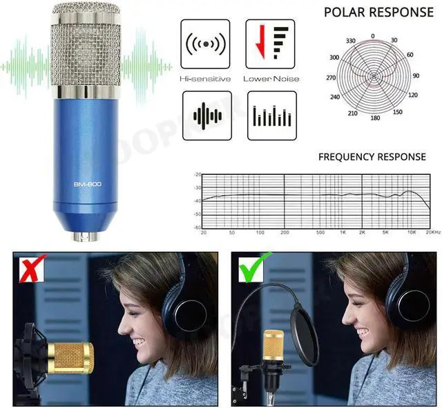 Alt view image 3 of 5 - 800 Studio Condenser Microphone Kit Vocal Recording KTV Karaoke Microfone with Sound Card and Stand for PC Computer