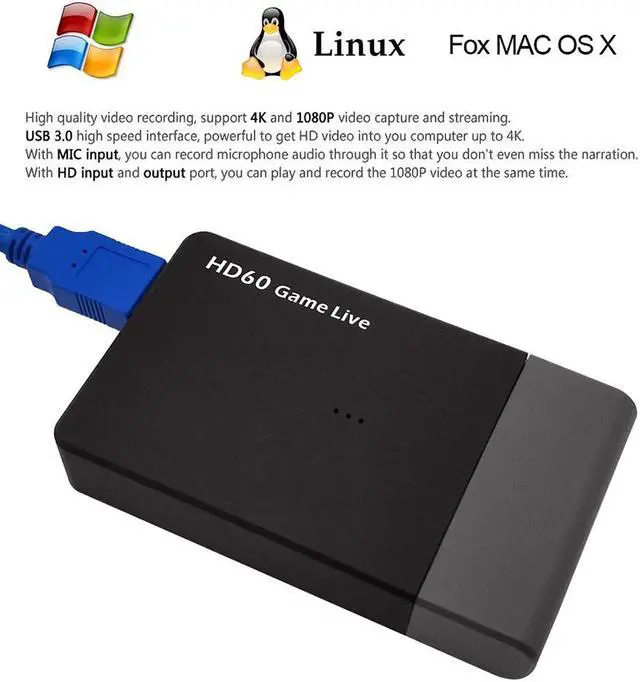 Alt view image 3 of 5 - USB 3.0 HD Video Capture 4K 1080P Game Live Streaming Video Converter Support 4K Video Input MIC IN for XBOX One PS4