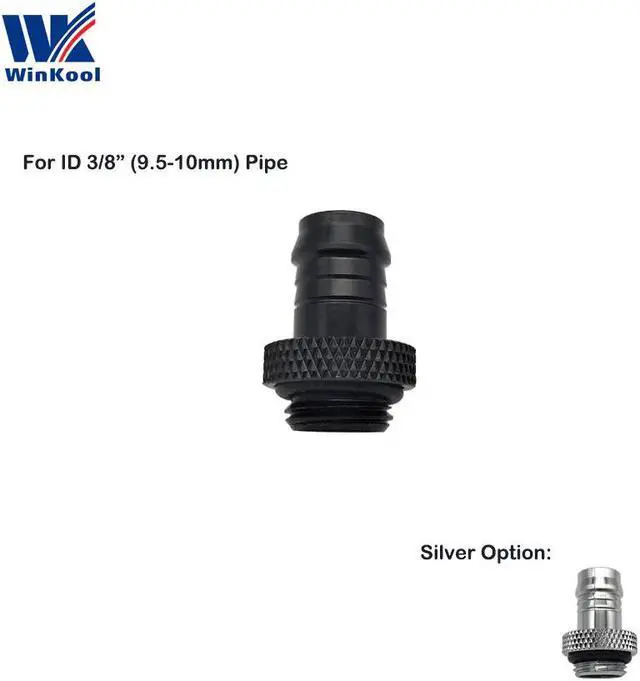 Main image of 3/8" ID (9.5-10mm) Soft Tubing Pipe Barb Fittings Nozzle with G1/4" thread Silver Black