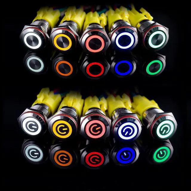 Alt view image 3 of 5 - 12/16/19/22mm Waterproof Metal Push Button Switch LED Light Momentary Latching Car Engine Power Switch 5V 12V 24V 220V Red Blue