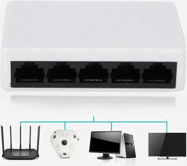 Alt view image 3 of 5 - 5 Port 10/100Mbps LAN Hub Desktop Ethernet Network Switch 10/100 Mbps LAN Hub Adapter Full or Half duplex Exchange