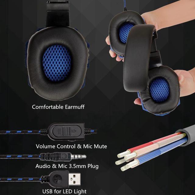 Alt view image 5 of 5 - Bass Gamer Wired Headphones For PS4 Switch Xbox One Gaming Headset With Mic LED Light Computer PC Phone Headset